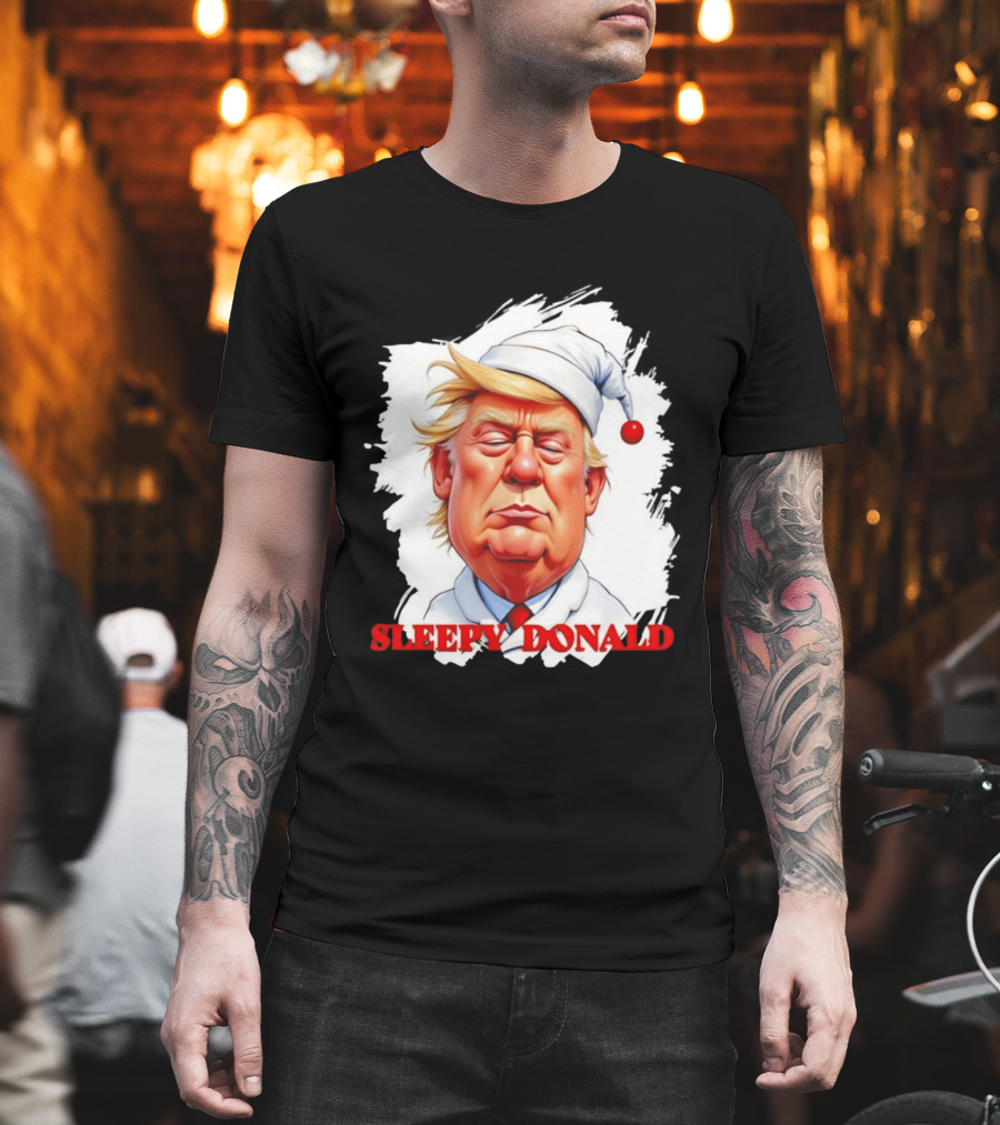 Sleepy Donald Trump In Pajama And Nightcap Cartoon T-Shirt