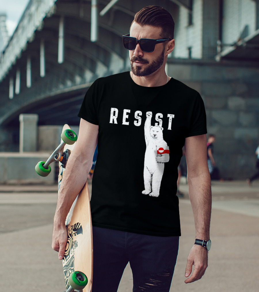Resist Polar Bear Holding Greenland Flag T-Shirt