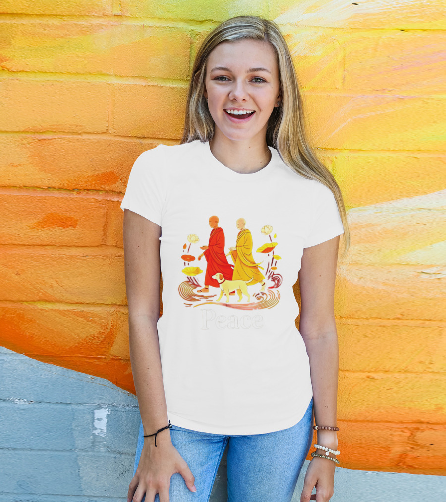 Walk For Peace Monks And Aloka Dog Lotus Path T-Shirt