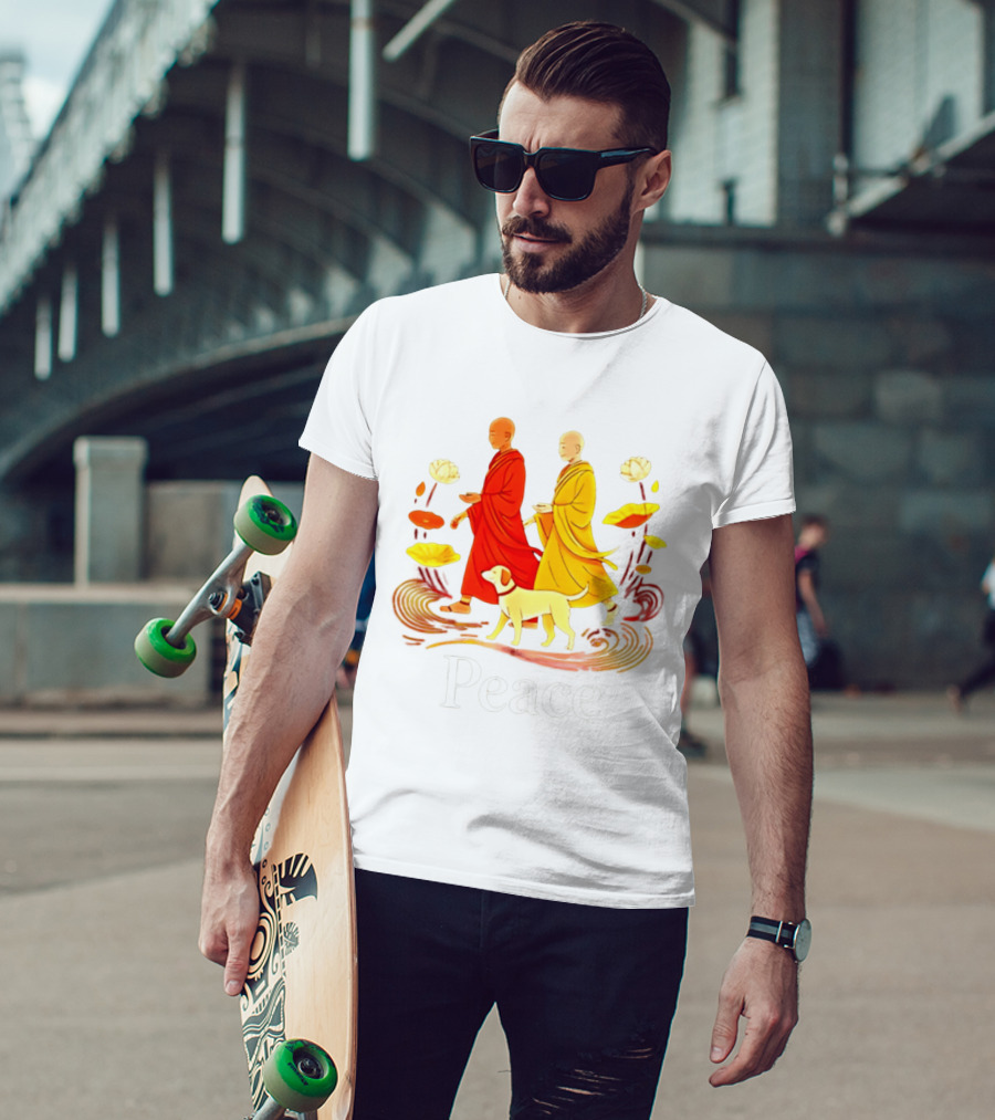 Walk For Peace Monks And Aloka Dog Lotus Path T-Shirt