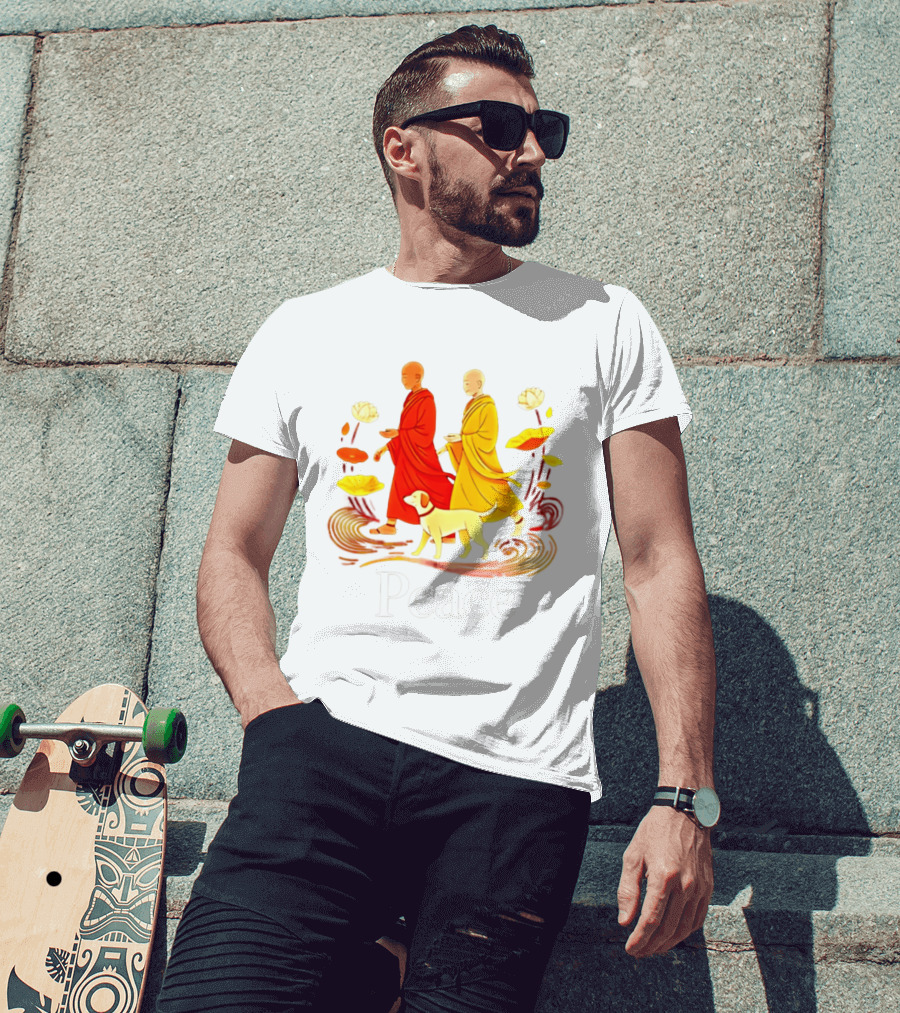 Walk For Peace Monks And Aloka Dog Lotus Path T-Shirt