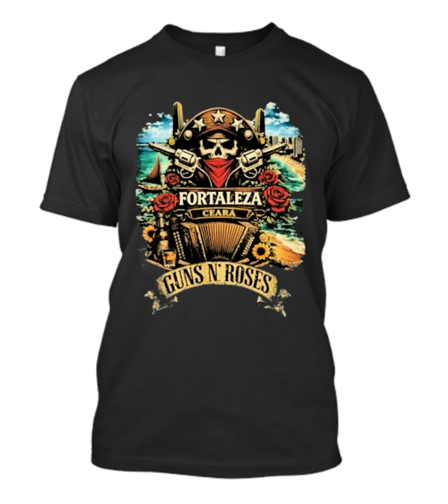 Fortaleza Ceará 2026 Guns N' Roses Skull And Guns Beach Scene T-Shirt