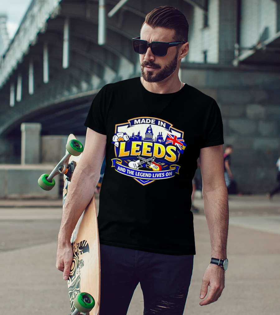 Made In Leeds Skyline And Union Jack With Guitars T-Shirt