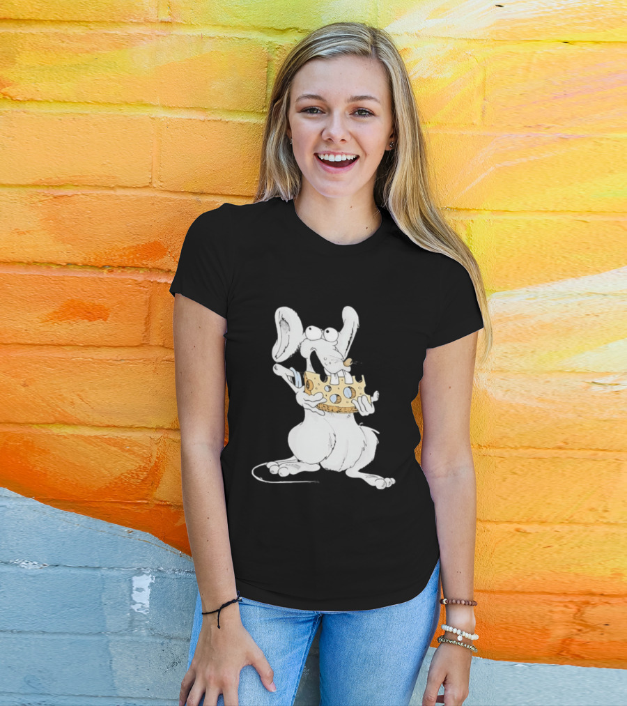 Cartoon Mouse Enjoying Swiss Cheese T-Shirt