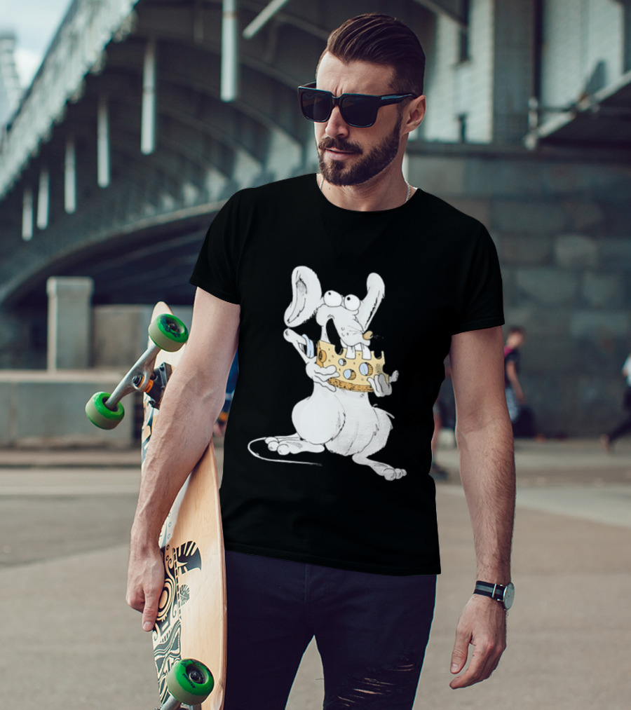 Cartoon Mouse Enjoying Swiss Cheese T-Shirt