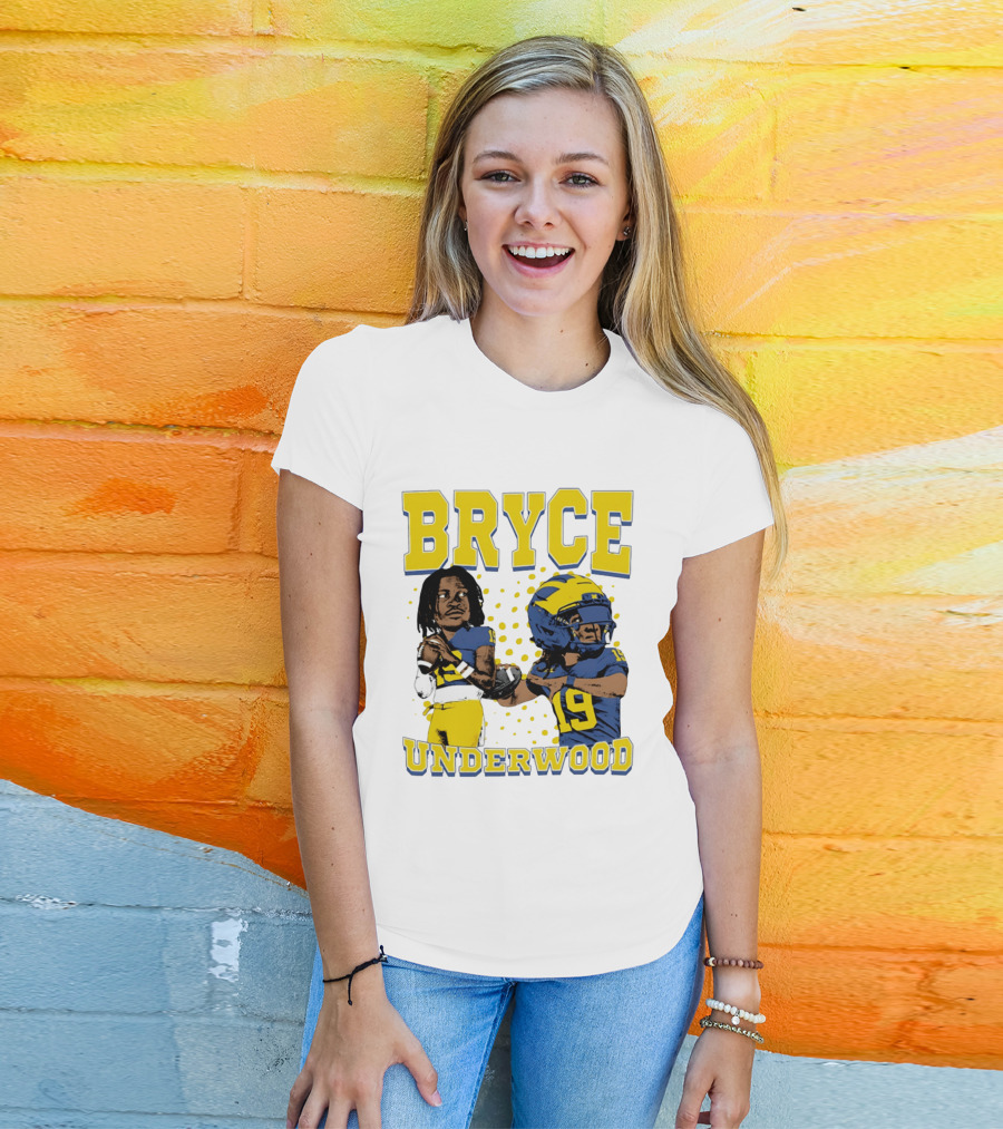 Bryce Underwood Michigan Blue And Yellow Football Caricature 19 T-Shirt