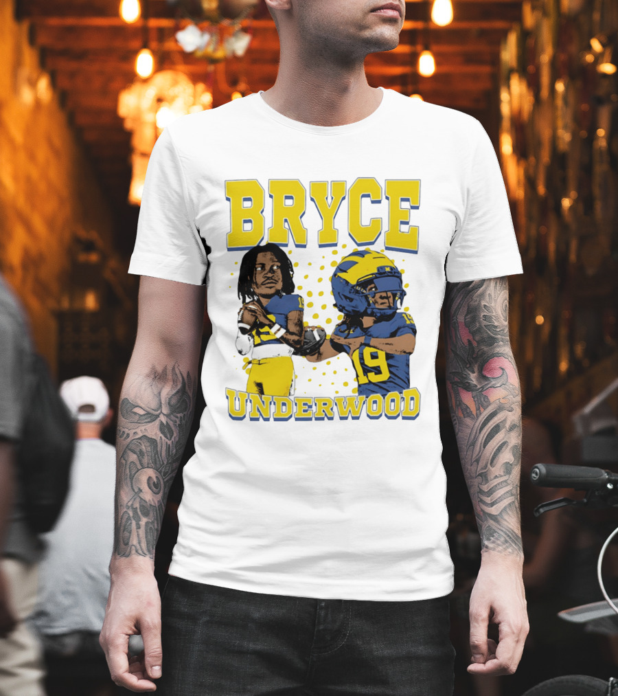 Bryce Underwood Michigan Blue and Yellow Football Caricature 19 T-Shirt