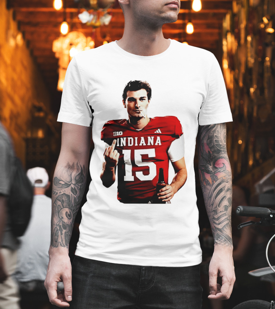 Indiana Hoosiers 15 Middle Finger Smoking Football Player T-Shirt