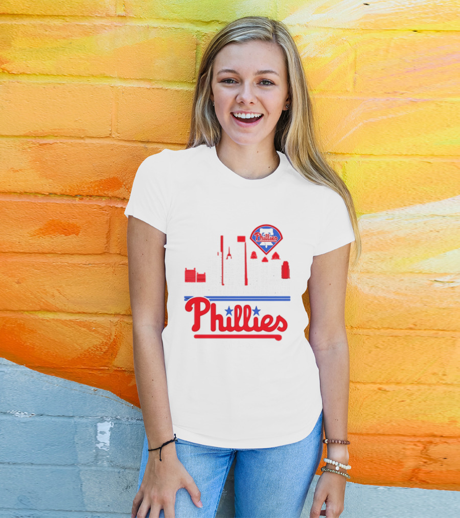 Philadelphia Phillies 2025 City Skyline And Players Names T-Shirt