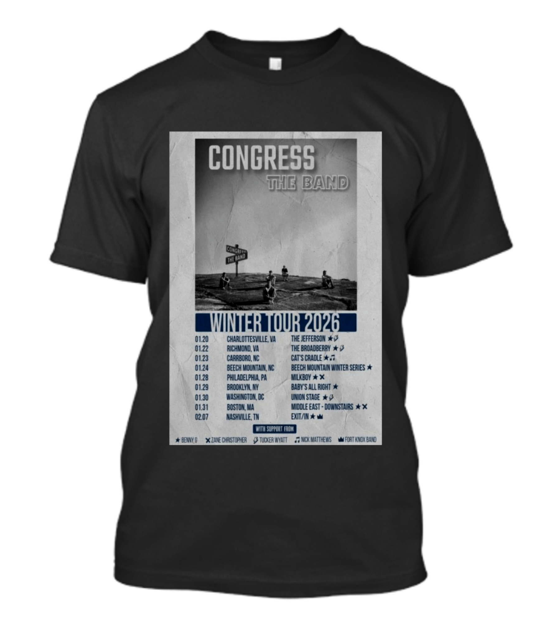Congress The Band Winter Tour 2026 Charlottesville Richmond Carrboro Beech Mountain Philadelphia Brooklyn Washington Boston Nashville T-Shirt