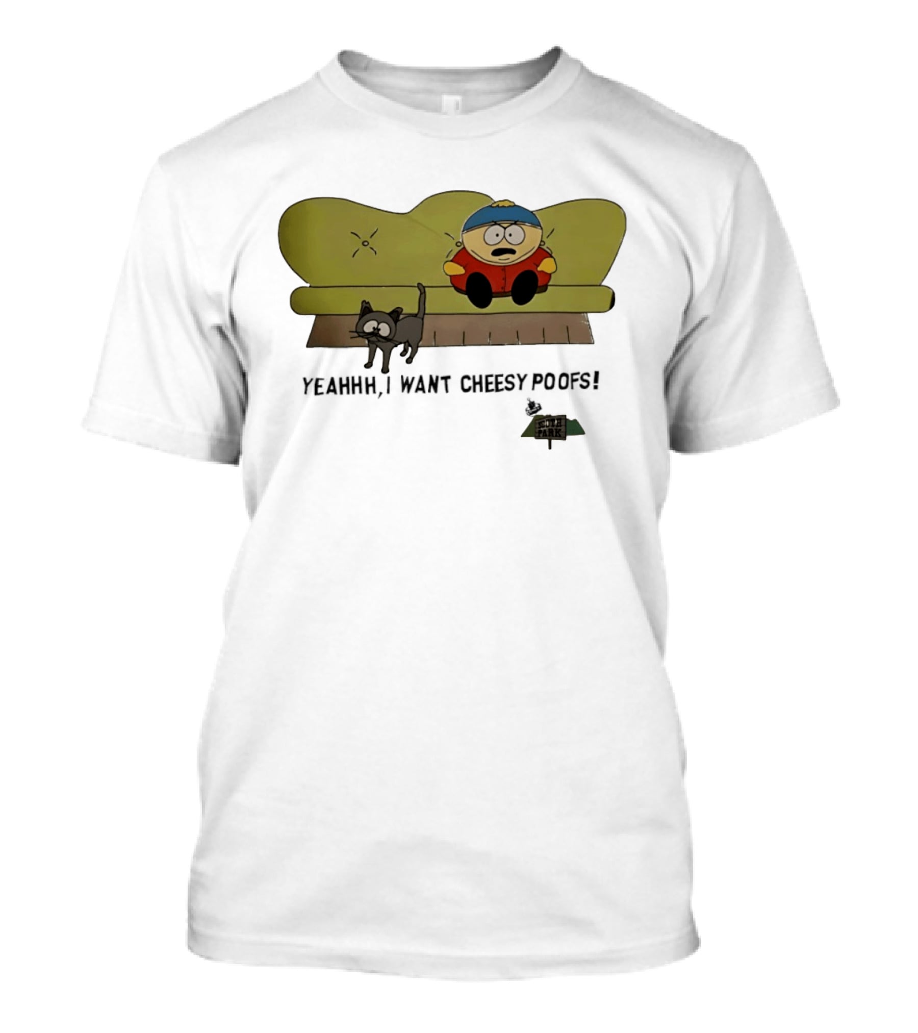 South Park Yeahhh I Want Cheesy Poofs Couch Cat Cartman T-Shirt
