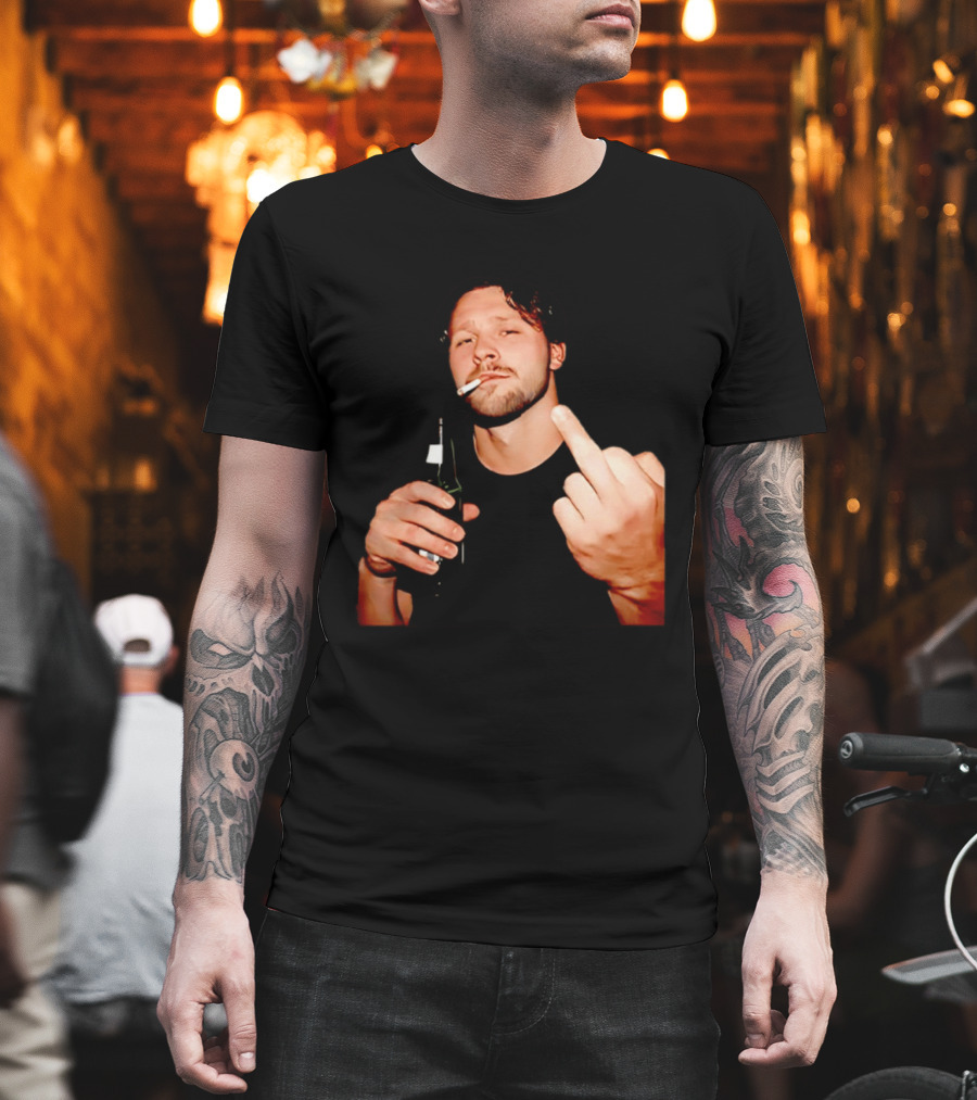 Josh Allen Smoking And Holding Beer Middle Finger T-Shirt