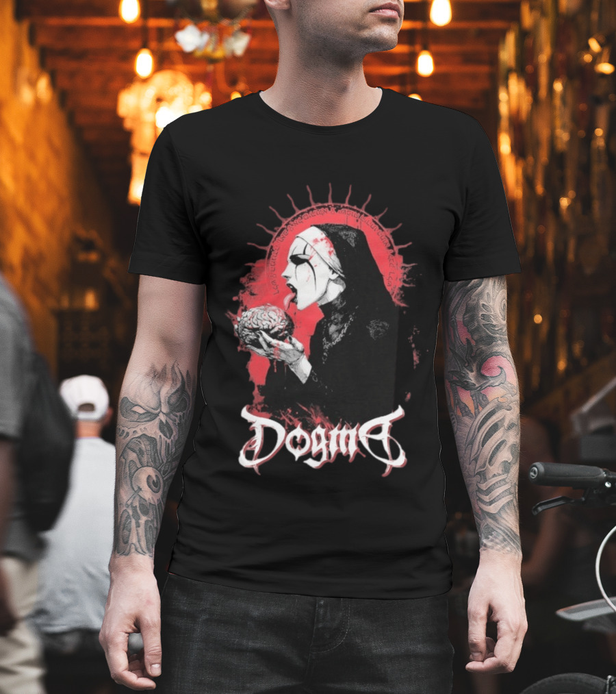 Dogma Brain Gothic Nun with Red Halo and Brain T-Shirt