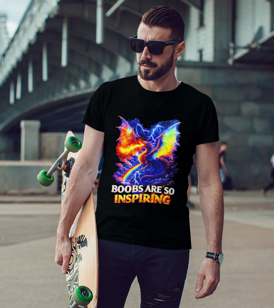 Boobs Are So Inspiring Dragon Rainbow Storm Fantasy T-Shirt