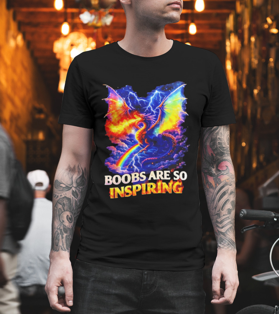 Boobs Are So Inspiring Dragon Rainbow Storm Fantasy T-Shirt