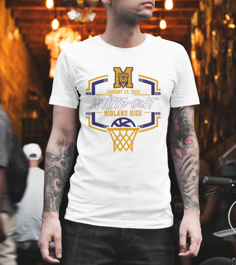 Midland High School January 23 2026 White Out Event Basketball Bulldog T-Shirt