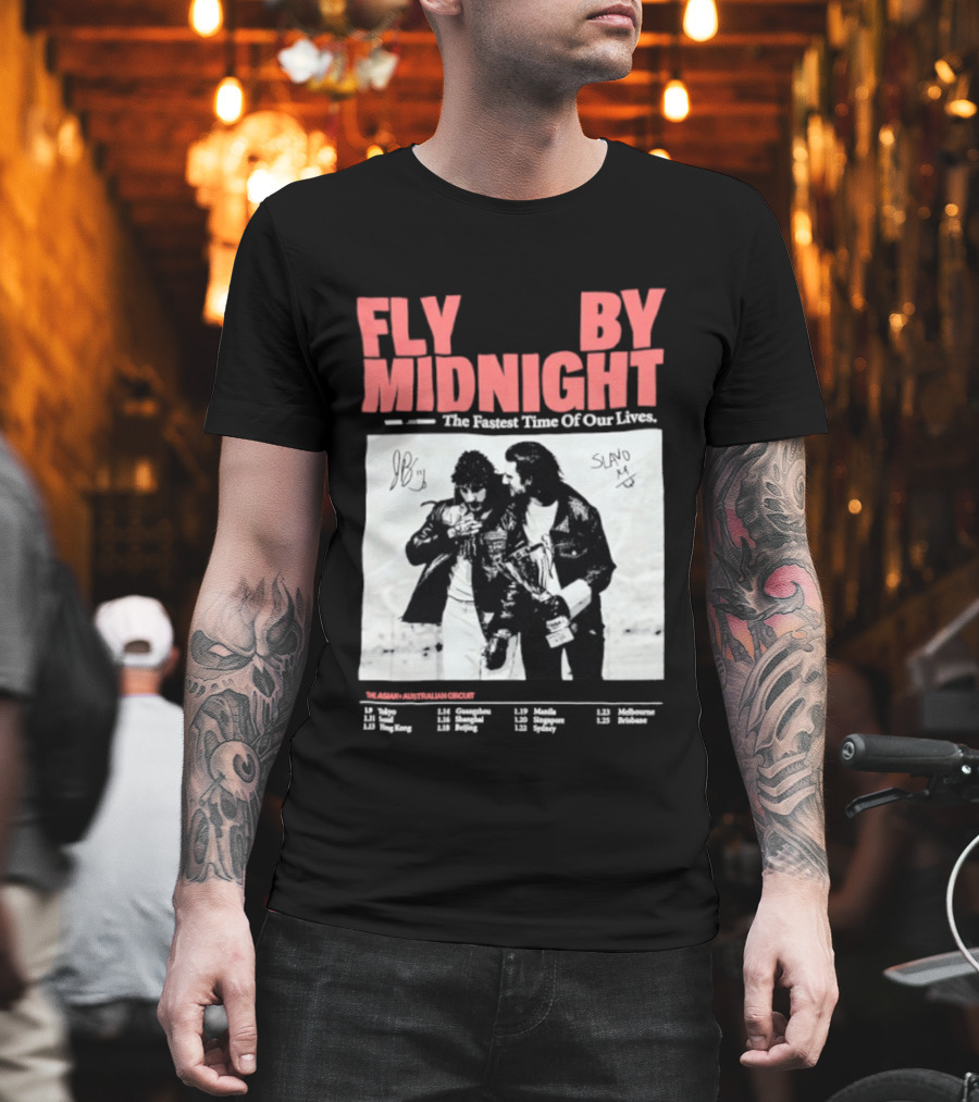 Fly By Midnight The Fastest Time Of Our Lives Black and White Signatures T-Shirt