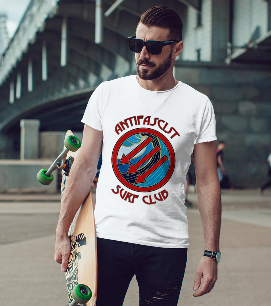 Antifascist Surf Club Three Red Arrows Circular Ocean Wave T-Shirt