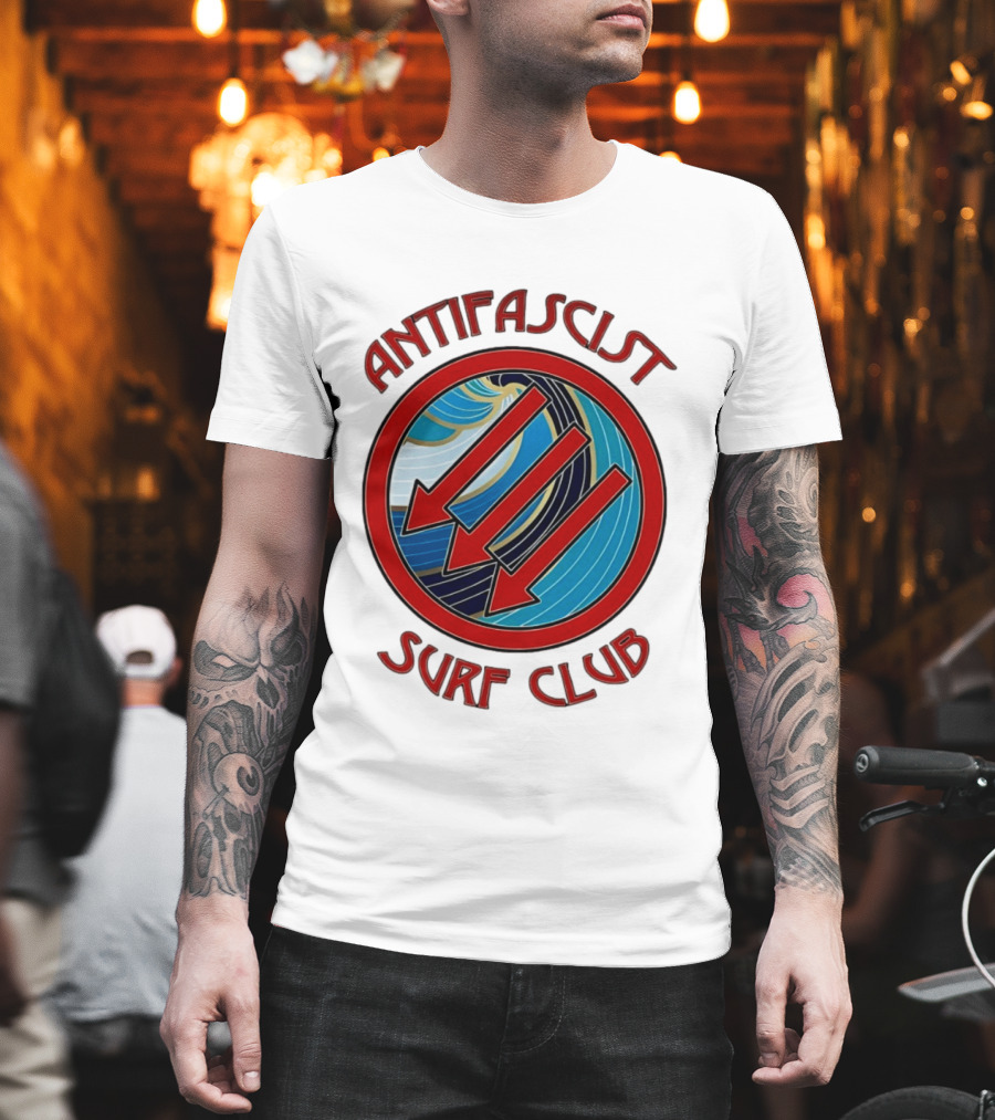 Antifascist Surf Club Three Red Arrows Circular Ocean Wave T-Shirt