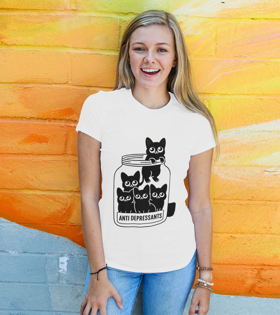 Anti Depressants Cat Jar With Cute Kittens T-Shirt