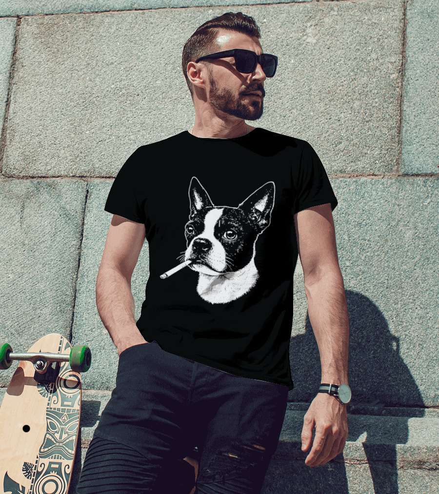 Boston Terrier Dog Smoking Cigarette Meme T-Shirt