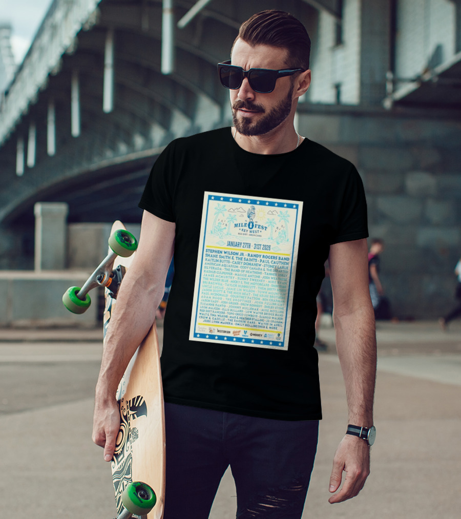 Mile 0 Fest Key West Red Dirt Americana January 27th 31st 2026 Lineup Featuring Stephen Wilson Jr Randy Rogers Band T-Shirt