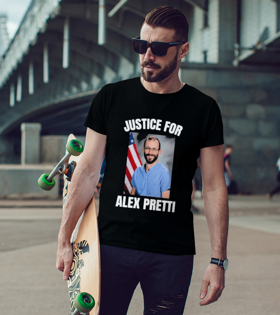 Justice For Alex Pretti American Flag Support T-Shirt