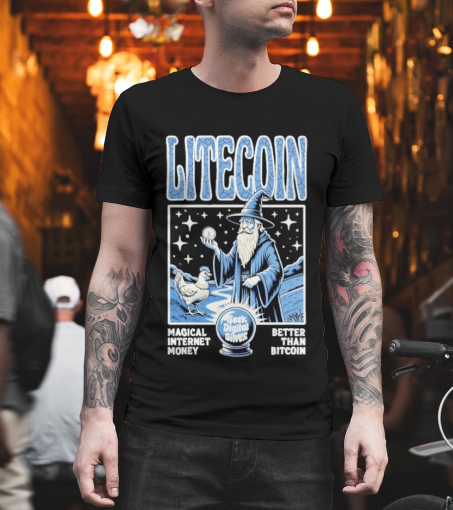 Litecoin Magical Internet Money Seek Digital Silver Wizard Artistry T-Shirt