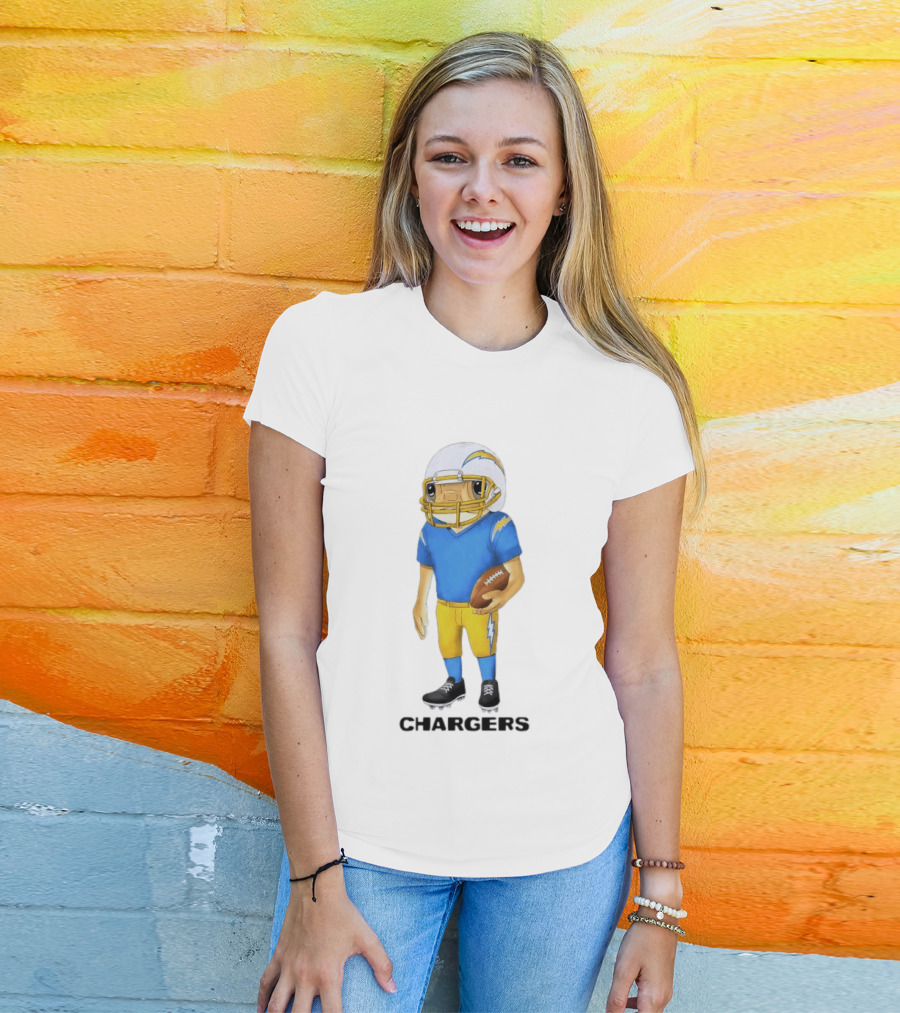 Bad Bunny X Los Angeles Chargers Collaboration Concho With Cartoon Football Player T-Shirt