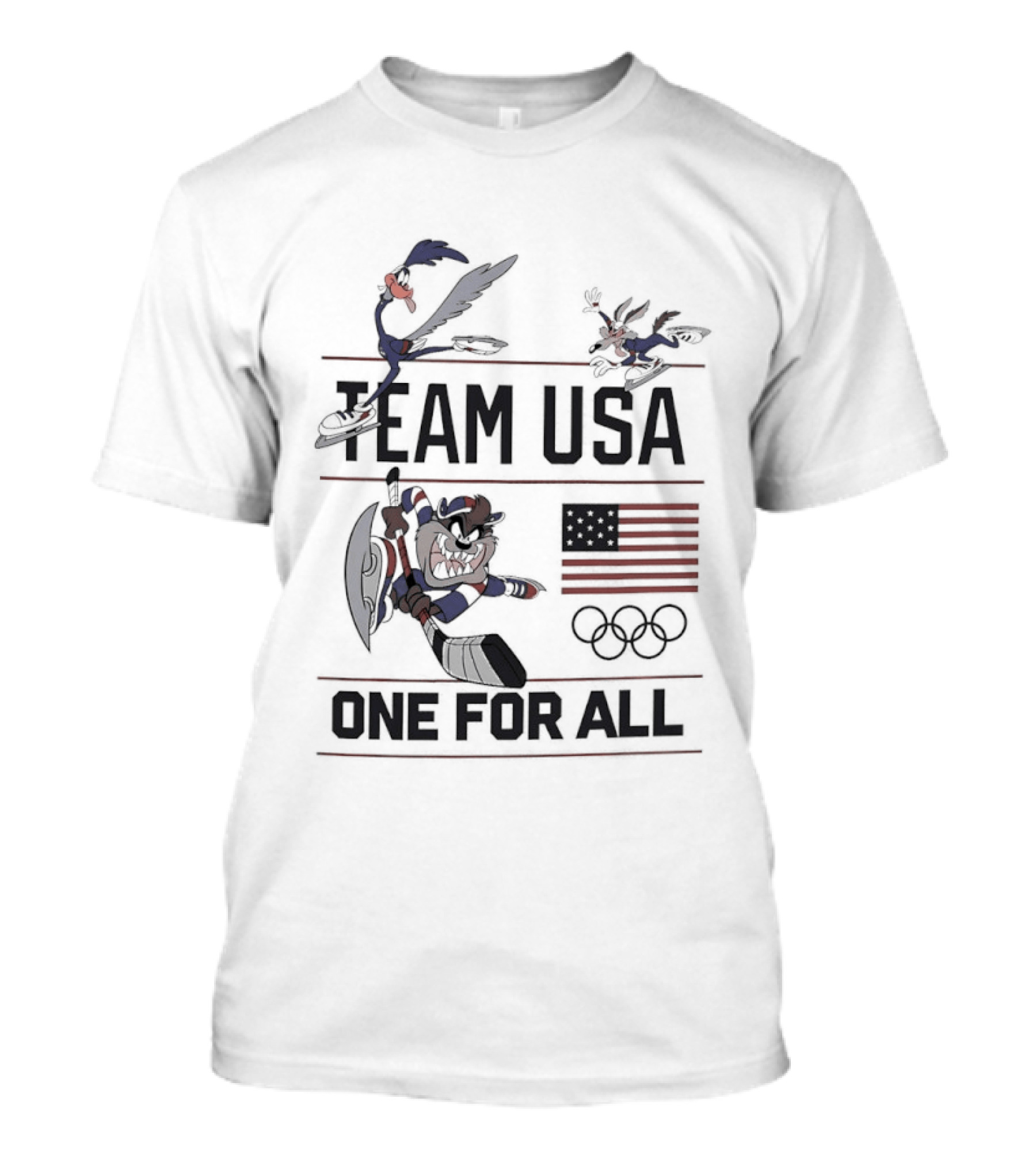 Team USA Looney Tunes One For All Olympics Characters American Flag T-Shirt