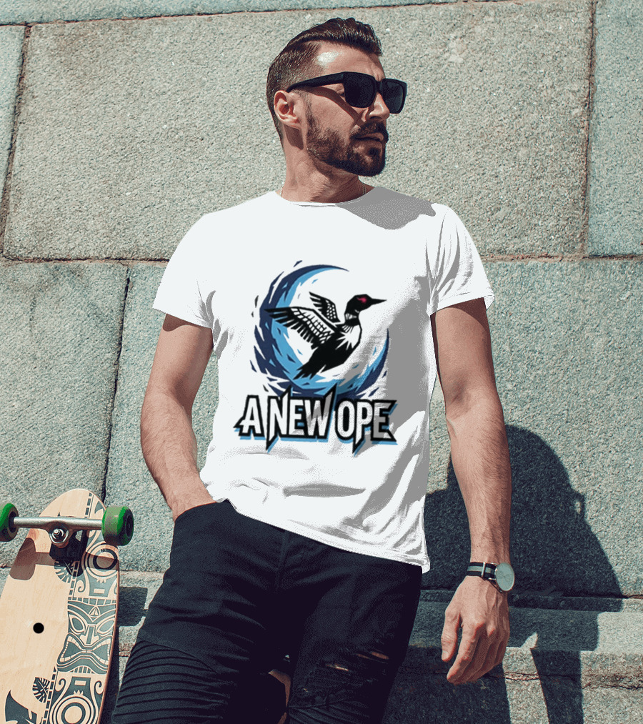 A New Ope Loon Bird Silhouette In Blue Moon Sky T-Shirt