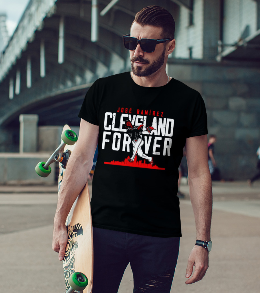 José Ramírez Cleveland Forever Baseball Skyline T-Shirt