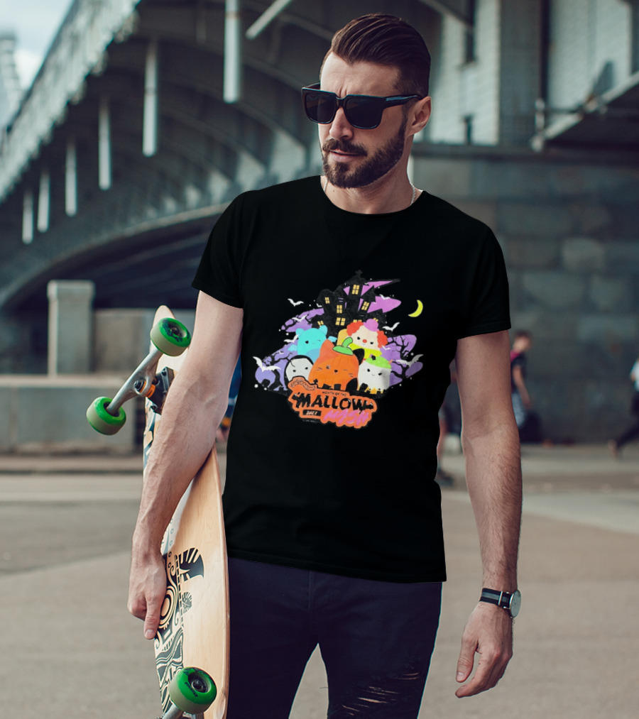 Month Of The Mallow Mash Halloween Haunted House Cats T-Shirt