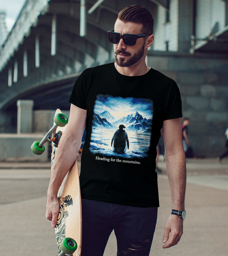 Penguin But Why Heading For The Mountains Scenic Landscape T-Shirt