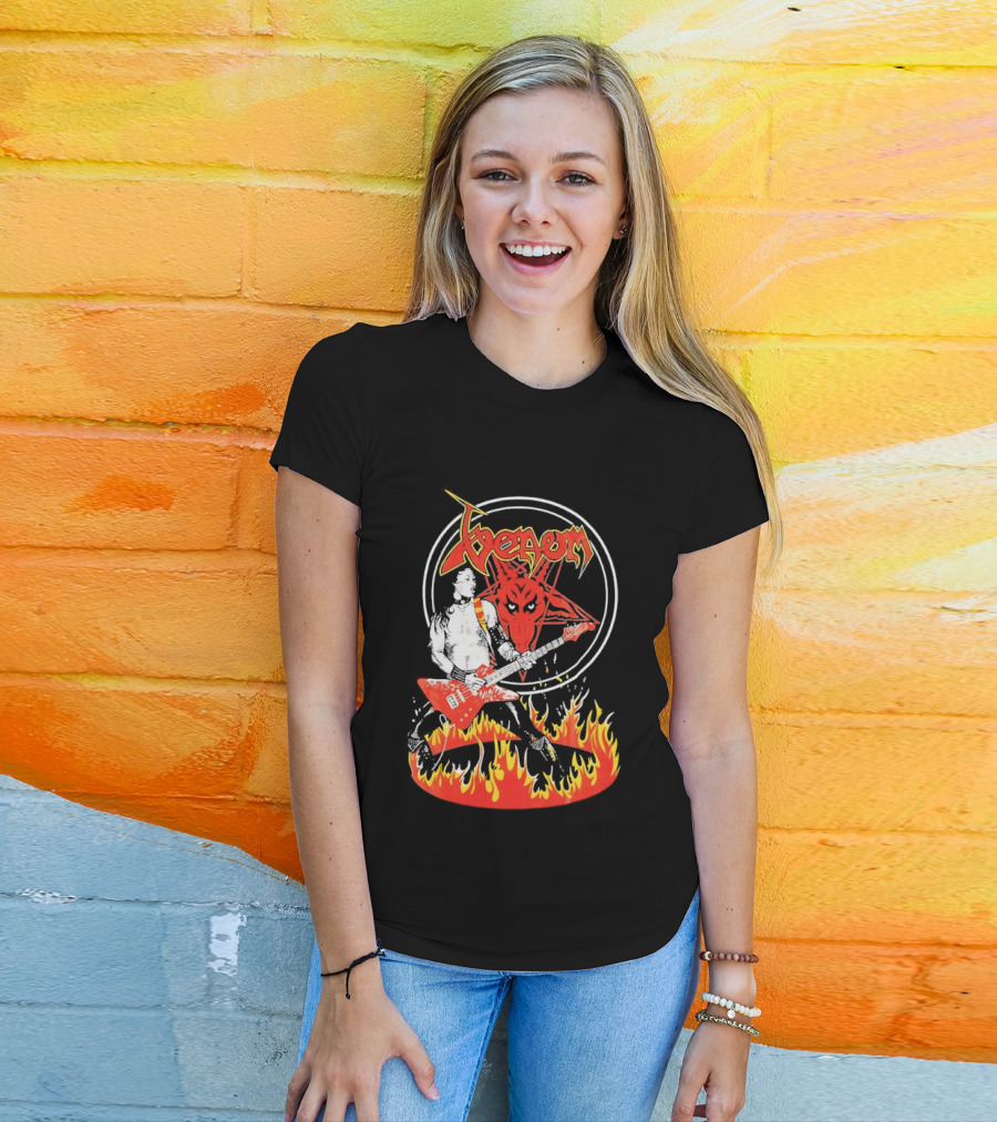 Venom Red Demon Guitarist Flaming Circle T-Shirt