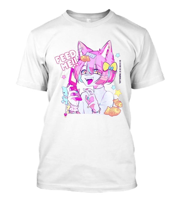Anime Feed Me Pastel Kawaii Catgirl Eating Fish Cookies T-Shirt