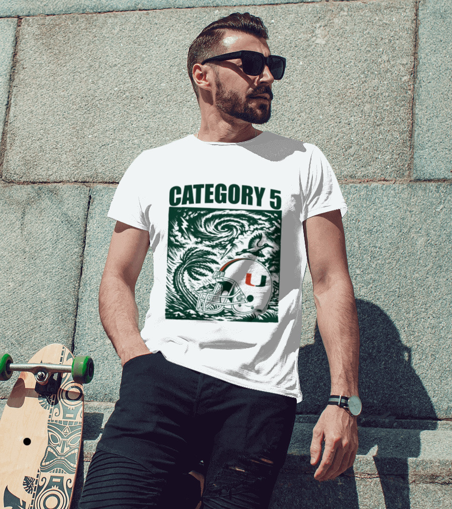 Miami Hurricanes Category 5 Helmet Storm Football T-Shirt