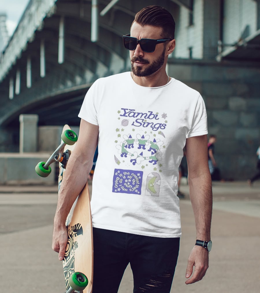 Yambi Sings Crying Is The Coolest I Do It All The Time Moon And Stars Cats T-Shirt