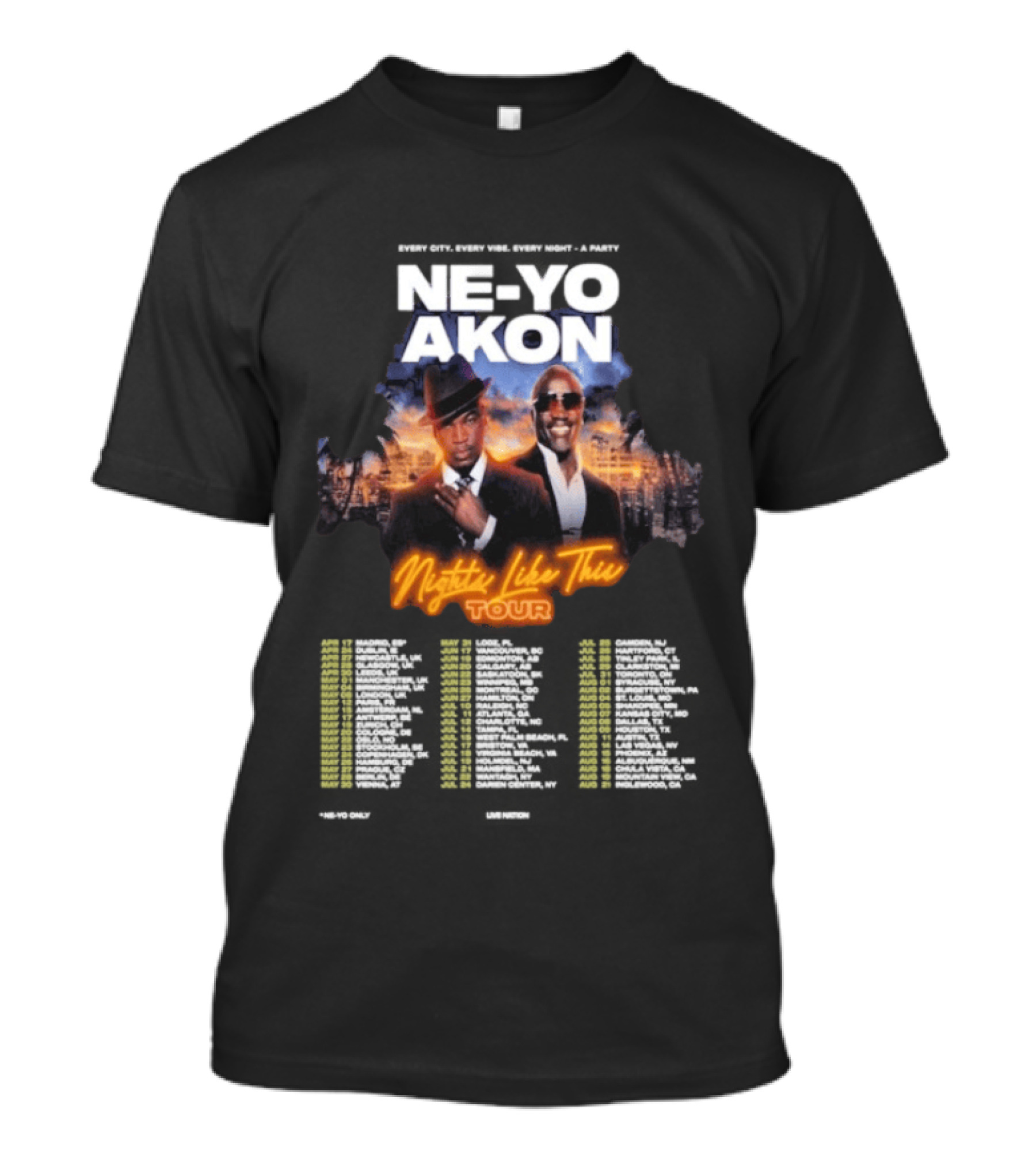 Ne Yo Akon Nights Like This Tour 2026 Dates City Skyline T-Shirt