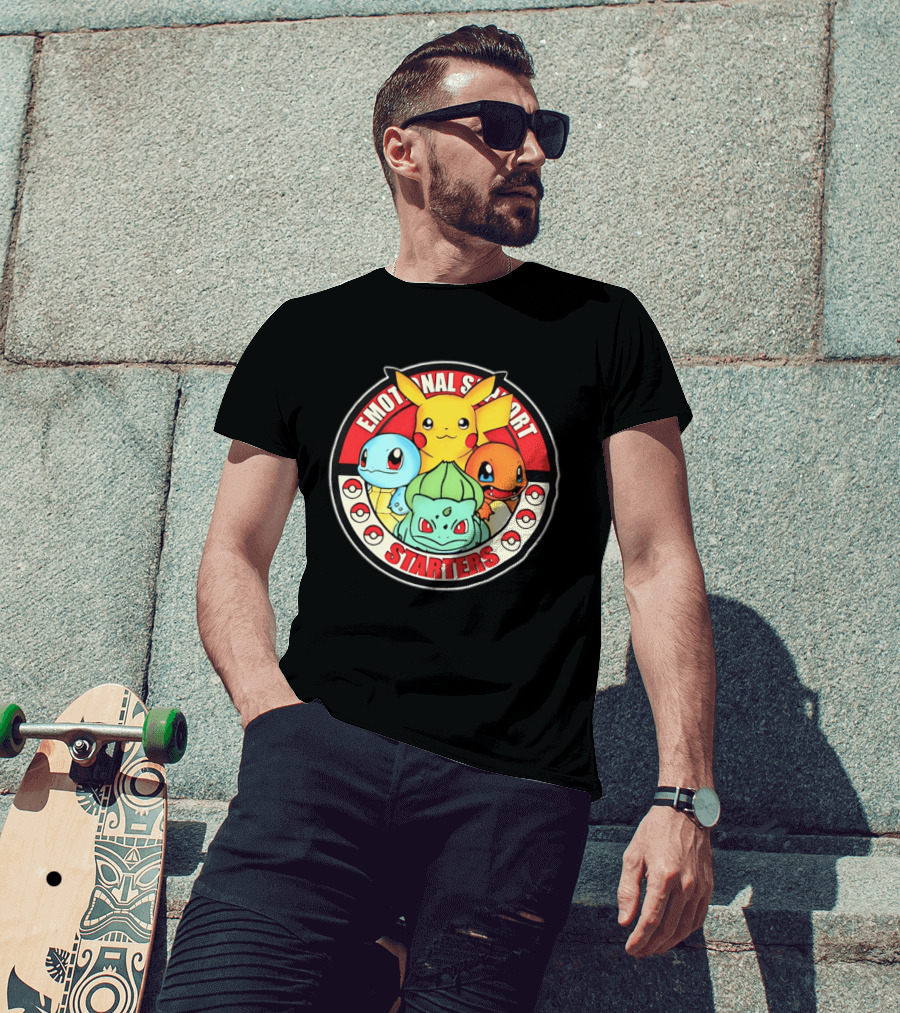 Emotional Support Starters Pikachu Squirtle Charmander Bulbasaur T-Shirt