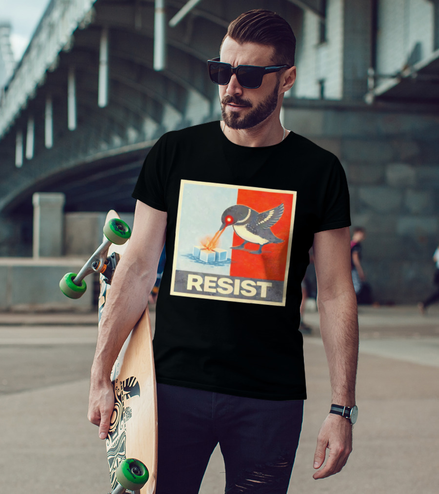 Resist Penguin Melting Ice Laser Eyes Red Blue Split T-Shirt