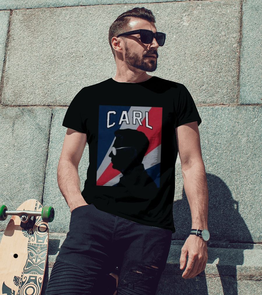CARL Silhouette With Red And Blue Angled Stripes T-Shirt