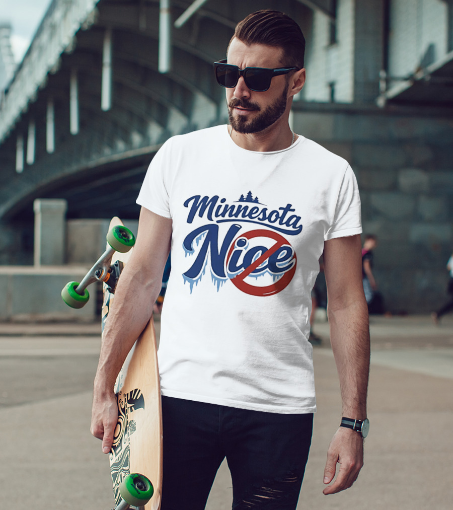 Minnesota Nice Anti Ice Dripping Text Red Circle Blue Letters T-Shirt