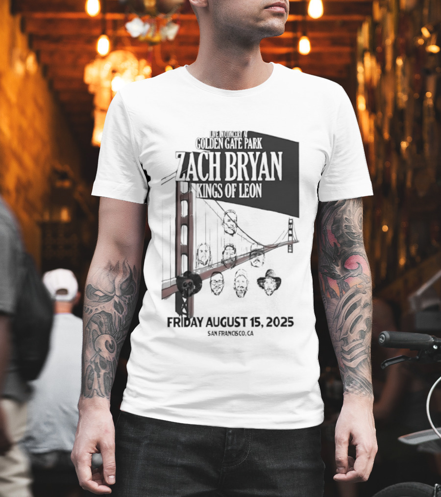 Zach Bryan Kings Of Leon Golden Gate Park San Francisco August 15 2025 Tour T-Shirt