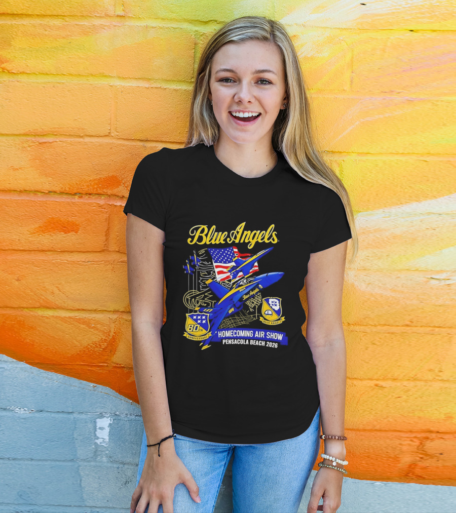 Blue Angels Homecoming Air Show Pensacola Beach 2026 American Flag Jet Aviation T-Shirt