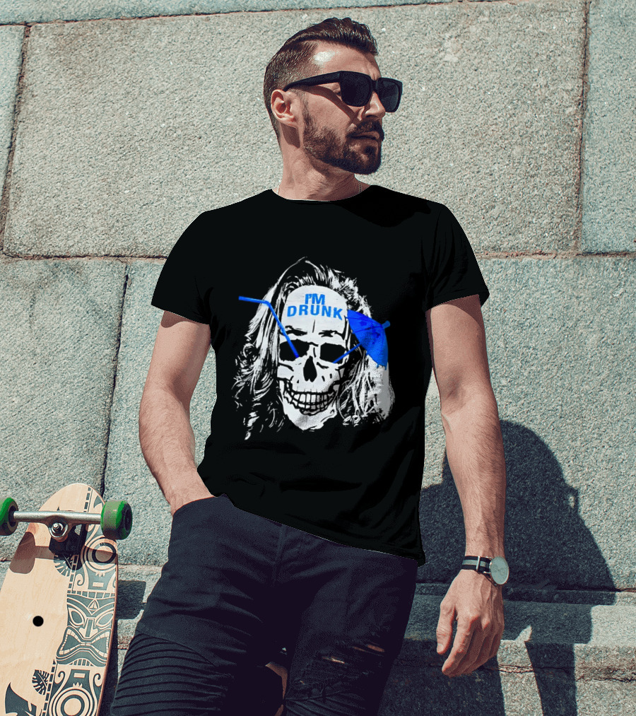 Skull I'm Drunk Brannigan Blue Straw Umbrella T-Shirt