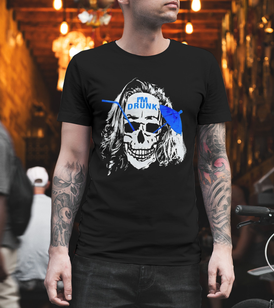 Skull I'm Drunk Brannigan Blue Straw Umbrella T-Shirt