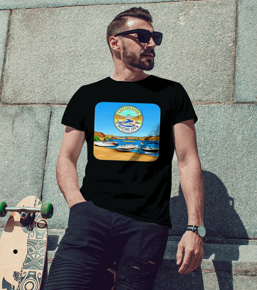 Lake And River Boating Crew With Boats Jet Ski E Foil Adventure Scene T-Shirt