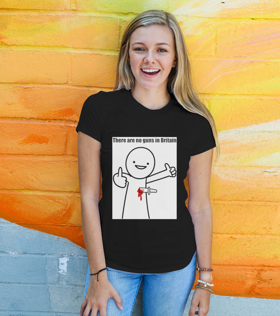 There Are No Guns In Britain Cartoon Knife Joke T-Shirt
