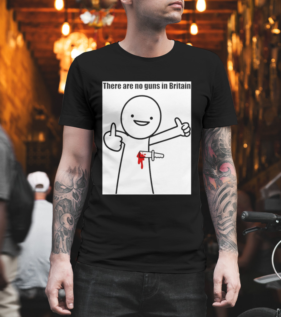 There Are No Guns In Britain Cartoon Knife Joke T-Shirt